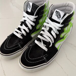 Vans Black and Neon Green High-Tops